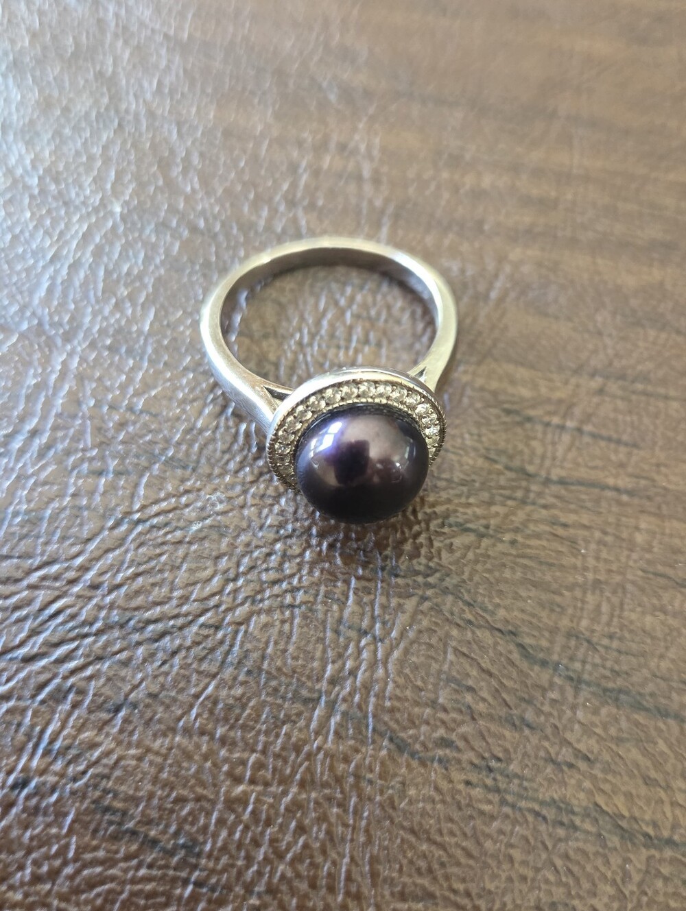 WOMENS SILVER 925 RING WITH CUBIC ZIRCONIA & PURPLE MOTHER PEARL SIZE 9